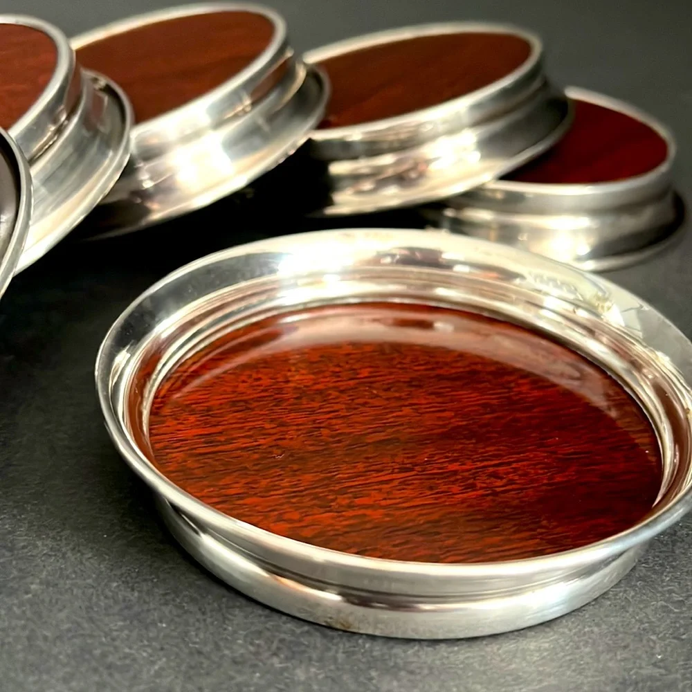 Mid Century Modern Formica Silver Plated Coasters